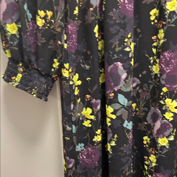 Unique21 Floral Long Sleeve Dress in Black with Purple and Yellow - Picture 7 of 12